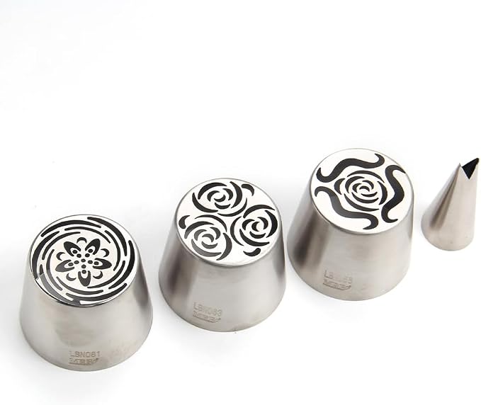 3 Pieces Stainless Steel XXL Russian Icing Nozzle Kit with 1 Leaf Tip & 1 Clean Brush,Cake Decorating Frosting Piping Tip,Pastry Baking Tools