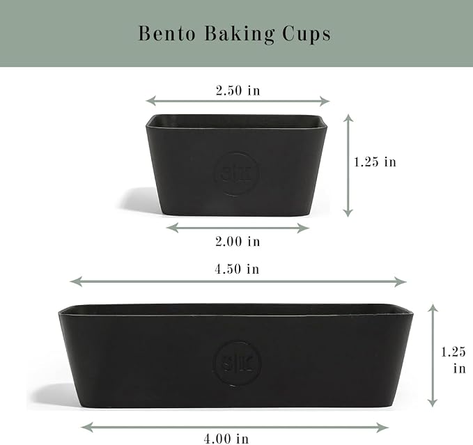 The Silicone Kitchen Reusable Silicone Bento Baking Cup, Non-Toxic, BPA Free, Dishwasher Safe Bento Box Accessories Lunch Box Dividers, Square and Rectangle, 24 Pack, Matte Black