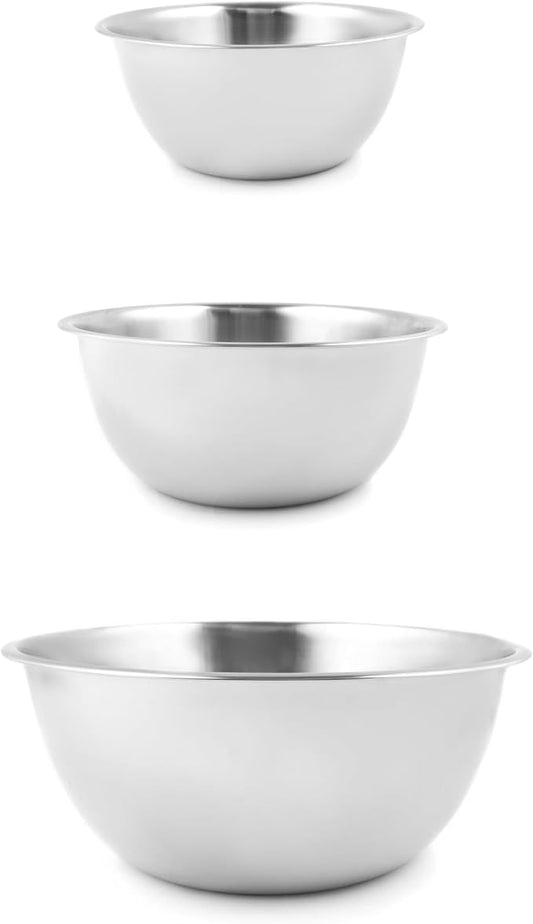 Fox Run Stainless Steel Mixing Bowl, Set of 3 Nesting Mixing Bowls, 4.25, 6.25, and 10.75 Quarts