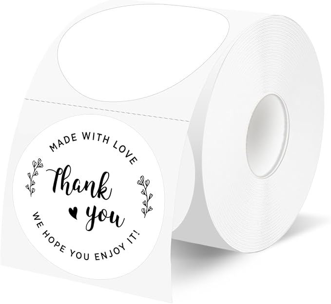 500 Labels/Roll 2" White Round Thermal Labels, Waterproof Circle Blank Thermal Sticker Compatible with Direct Thermal Label Printers for DIY Logo Designs, Thank You, Small Business