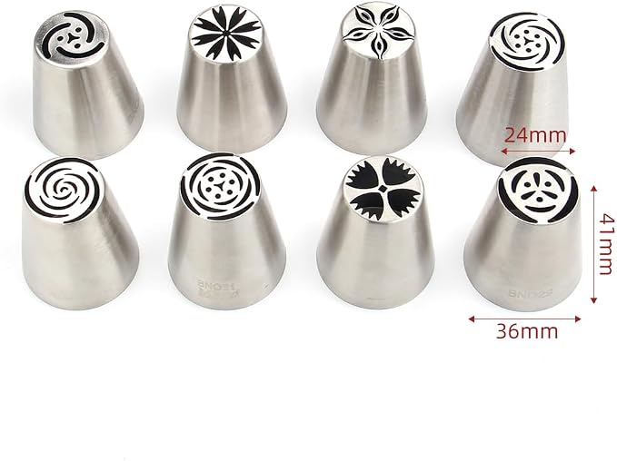 11 Pieces Stainless Steel Icing Tips Set, 8 Medium Russian Tulip Pastry Cupcake Dessert Piping Nozzle,1 Cleaning Brush,1 Ruffle Tip,1 Small Leaf Icing Tip for Cake Decorations