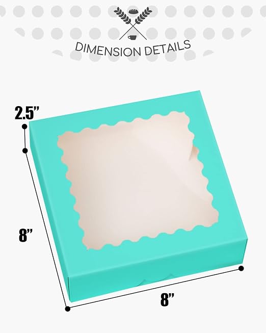 qiqee Mint Blue Pastry Box With Window 8x8x2.5 inch Donut Pie Boxes 30pcs Bakery Box Auto-pop up