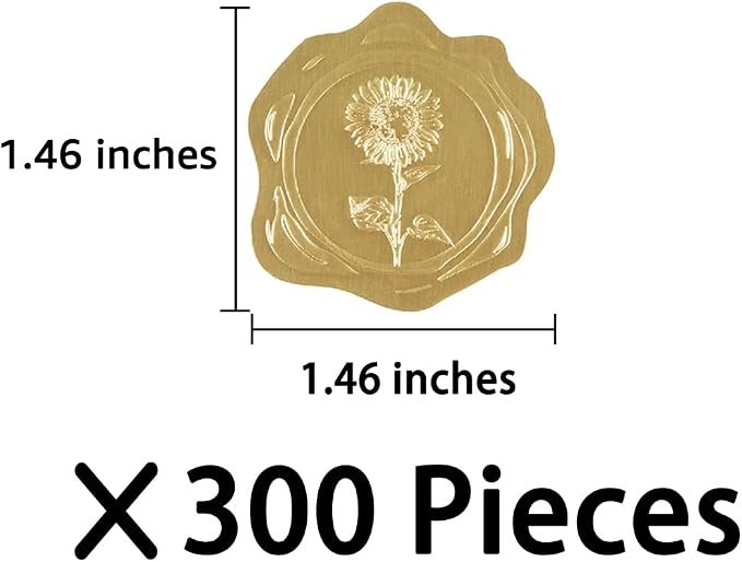 300 Pieces Embossed Gold Foil Stickers, Gold Sunflower | For Envelopes, Wedding Invitations, Christmas Greeting Cards