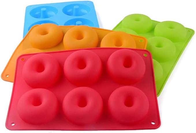 Magik 1-2 Pack Silicone 6 Cavity Donut Mold Donut Mould Pan Baking Tray Bagels Cake Biscuit Muffins Daily Party Events (1, Orange)