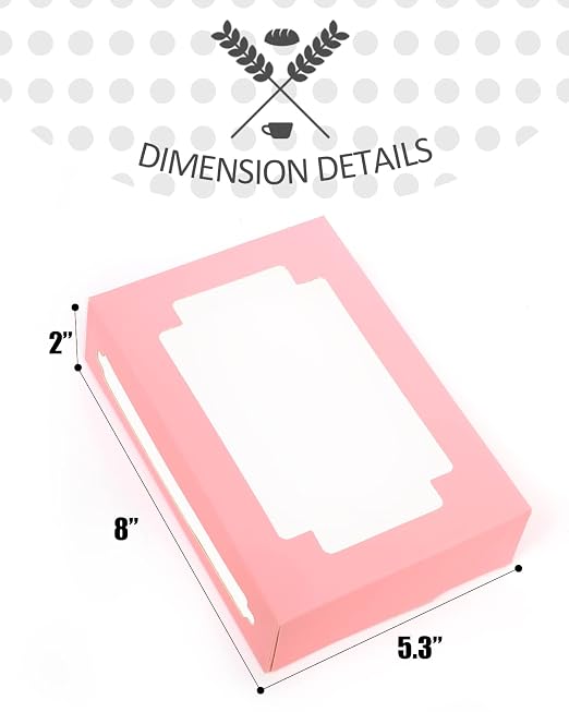 qiqee 50Packs Auto-pop Pink Cookie Boxes for Gift Giving 8x5.3x2 inch One Second Folding Pink Bakery Box with Window Treat Box for Donuts Candies and Biscuit
