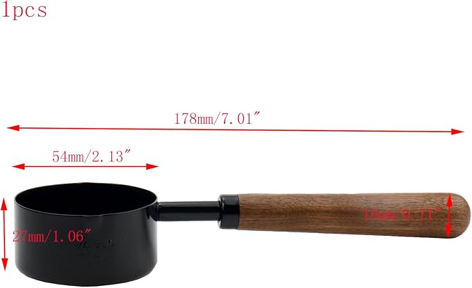 1pcs 1/4 Cup Measuring Cup with Wooden Handle Stainless Steel Measuring Scoop 60ml Measuring Spoon Black 1/4 Measuring Cups for Baking Cooking Wet and Dry Ingredients (60ml)