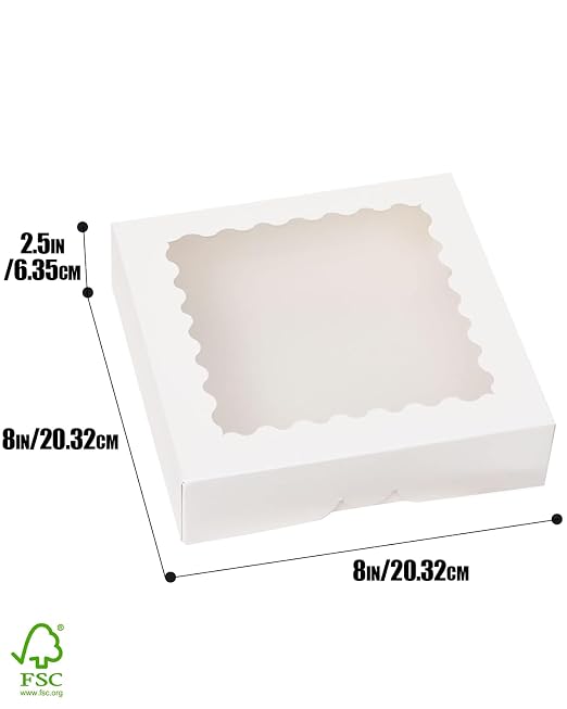qiqee Auto-pop Up 240pcs White Pastry Box With Window Donut Pie Boxes 8"x8"x2.5" Bakery Box