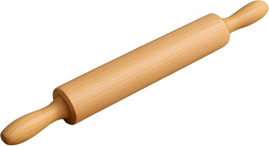 Classic Wooden Rolling Pin for Baking - 17-Inch Natural Beechwood Dough Roller with Easy-Grip Handles - Perfect for Bread, Pizza, Pastries, Cookies - Durable and Lightweight Kitchen Tool