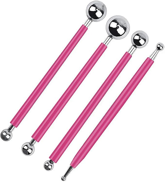 4 x Fondant Cake Decorating Clay Flower Sugarcraft Ball Model DIY Tool 8 Sizes boxs (Pink)
