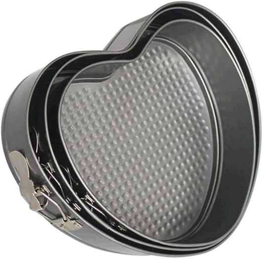 Nonstick Springform Pan with Removable Bottom 3 Pieces Cake Molds of Heart Leakproof Cheesecakes Pan Bakeware Set (3pcs Heart-18-20-22, black)