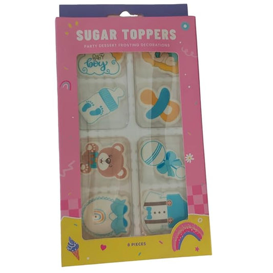Edible 8pcs Blue Boys Baby Showers Themed Cake Decorations Dessert Sugar Sprinkles Party Cookie DIY Cake Cupcake Topper Icing Frosting Decoration Holiday Supplies