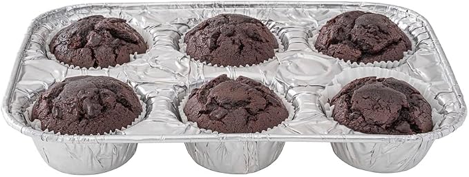 Restaurantware Pastry Tek 9.5 x 6.5 x 1.5 Inch Muffin Tins 25 Disposable Cupcake Pans - 6 Cavities Standard Size Silver Aluminum Baking Pans Durable For Baking Cupcakes Muffins or Mini Pies