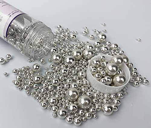 Edible Pearl Sugar Sprinkles Silver Candy 120g/ 4.2oz Mixing Size Baking Cake Decorations Cupcake Toppers Cookie Decorating Ice Cream Toppings Celebrations Shaker Jar Wedding Shower Party Chirstmas