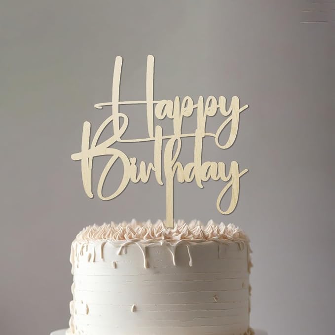 wood Happy Birthday Cake Topper, Happy Birthday Cake Bunting Deco, Baby Gender Reveal Party/Anniversary Party Decoration Supplies (wood)