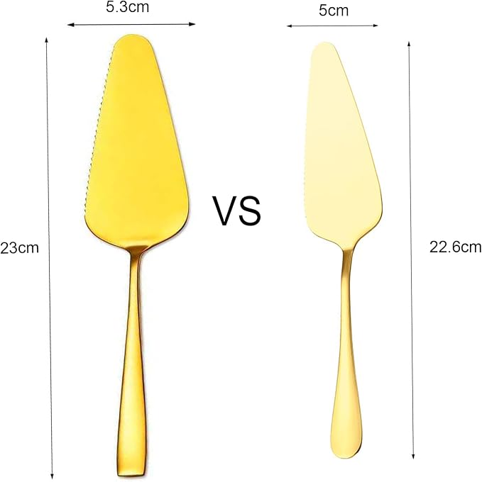 Cake Pie Servers, 9.06" Stainless Steel Pizza Pastry Slice Server, 2 PCS Gold Wedding Cake Cutter with Serrated Edges, Square Handle Cake Cutting Set for Wedding Brithday Parties and Events