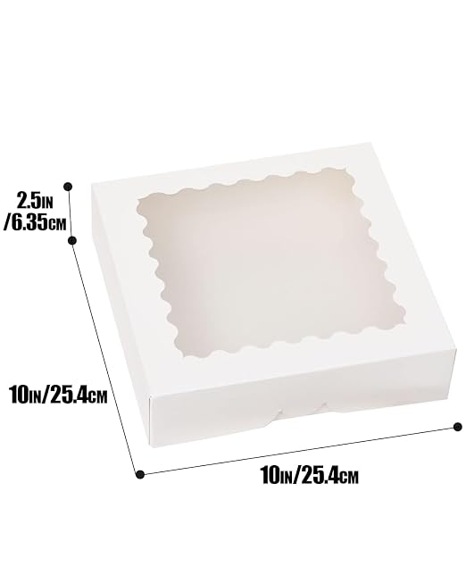qiqee 10x10x2.5 Inch White Pie Boxes with Window 12Packs Cookie Donut Bakery Box (Auto-pop Up)