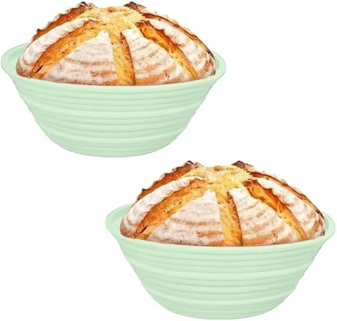 2 Pcs Banneton Bread Proofing Baskets,Silicone Sourdough Bread Baking Supplies, Bread Proofing Baskets for Sourdough, 9.3" Round Collapsible Sourdough Baking Basket (Green Round)