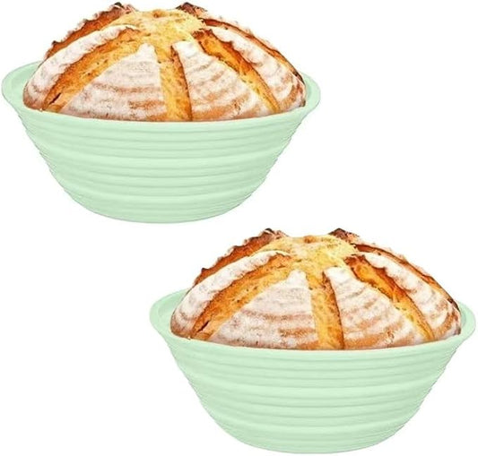 2 Pcs Banneton Bread Proofing Baskets,Silicone Sourdough Bread Baking Supplies, Bread Proofing Baskets for Sourdough, 9.3" Round Collapsible Sourdough Baking Basket (Green Round)