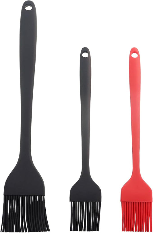 3PCS Silicone Brush Food Grade High Temperature Resistant Basting Brush For Barbecue Baking Oven Pastry Oil Soy Sauce Glazing Tool Red Black Small Size Black Large Size