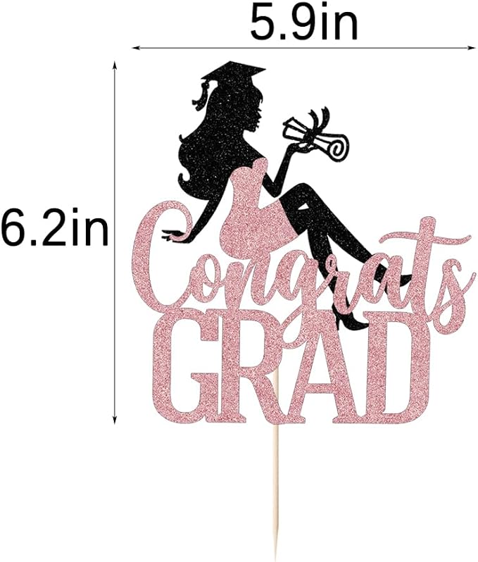 Congrats Grad Cake Topper,2026 Girl Graduation Cake Topper, Congrats Grad Decorations,2026 High School/College/Senior Graduation Party Decorations Supplies(Black rose)