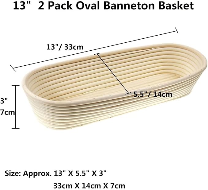 13 Inch Oval Banneton Bread Proofing Baskets, Sourdough Proofing Basket | Handmade Rattan Baskets and Liners ,Bread Baking Bowl, for Professional & Home Bakers Baking, 2 Pack