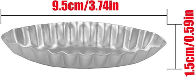 12Pcs 3.74 Inch Aluminum Fluted Boat Tart Pan, Mini Oval Tartlet Mold for Egg Tarts, Quiches, Cheesecakes, Wavy Tartlet, Fruit Tats - Silver
