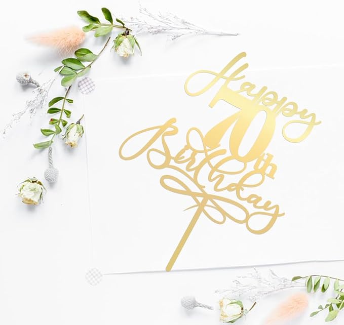Happy 70th Birthday Cake Topper,Mirrored Gold Acrylic Durable Cake Topper，Hello 70, Cheers to 70 Years/70th Anniversary,70th Birthday Party Cake Decorations，Birthday Party Decorations