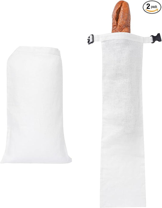 2 Pack 100% Linen Bread Bags for Homemade Bread Sourdough 13 x 19.6 Inch Reusable Bread Storage Bag 7.8 x 28.7 Inch for large Baguette (White)
