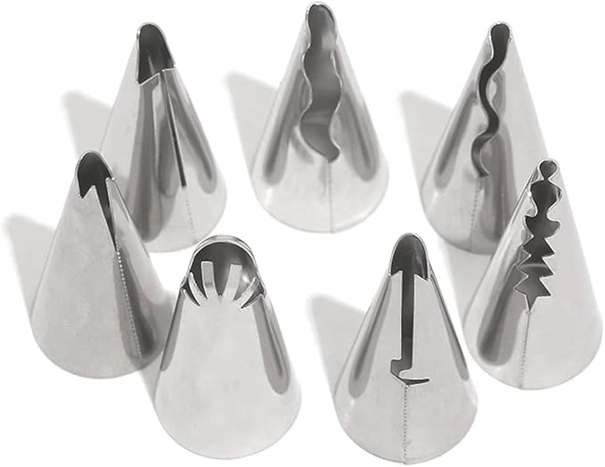 Haidong Ruffle Decorating Tube Set Stainless Steel Russian Ruffle Icing Piping Nozzles Set Pleated Skirt Piping Nozzles for Cake Dessert Pastry Decoration -7PCS