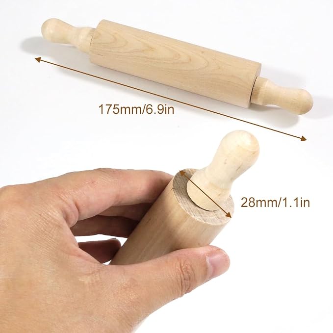 6 Pack 7 Inch Mini Unfinished Wooden Rolling Pins | Vintage Farmhouse Tiered Tray Decorations, Kitchen Ornaments, DIY Arts & Crafts Projects