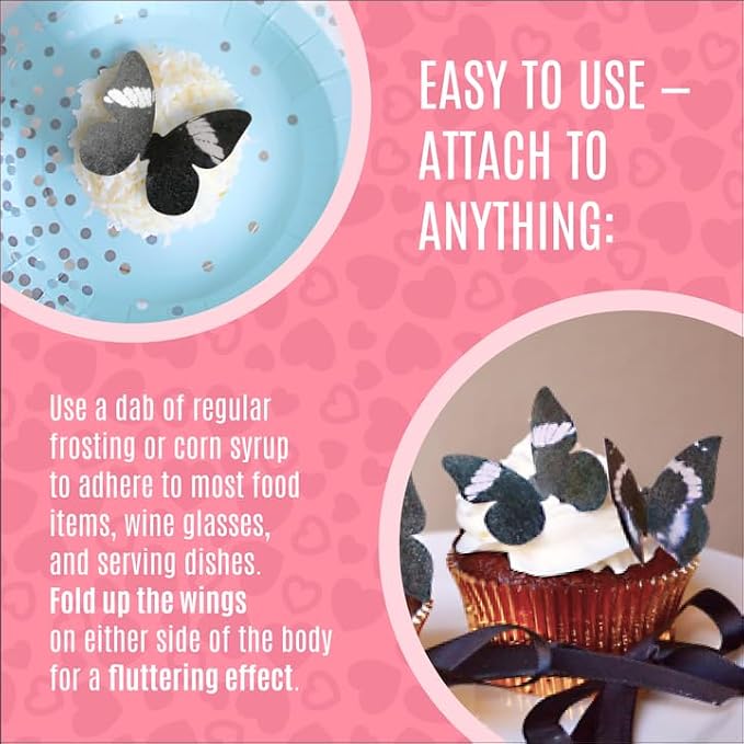Sugar Robot Inc. Edible Butterflies Small Size Premium Crafted Made in the USA Cake and Cupcake Toppers, Decoration (black) set of 24