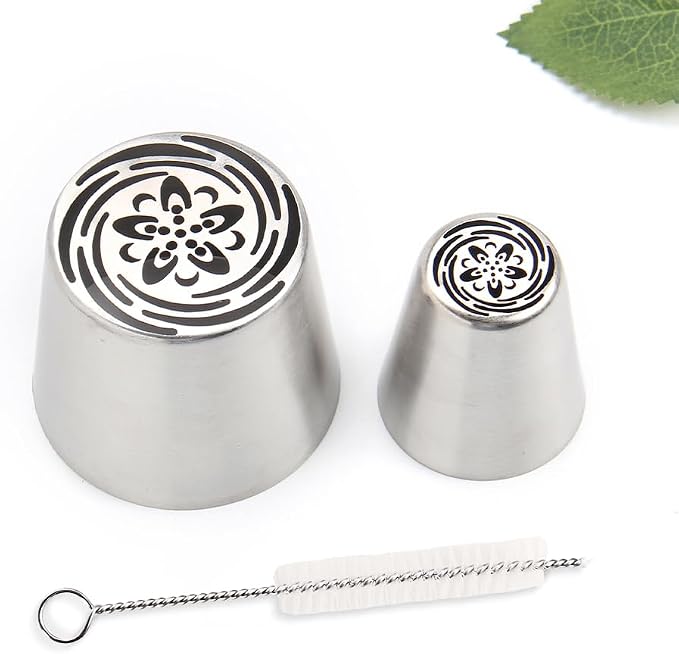14 PCS Russian Piping Tips Set,Stainless Steel Icing Nozzles for Cake Decorating, Cream Flower Bouquet DIY Cookies, Desserts Baking Tools 1 XXL,1 XL,1 Medium Leaf,10 Piping Bags,1 Brush(S81)