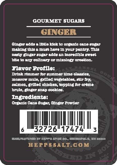 HEPP’S Salt Co. Ginger Sugar | Artisan Gourmet Sugar with Organic Cane Sugar & Real Ginger | Small-Batch Flavored Sugar for Cocktails, Baking, Stir Fry & Dessert Finishing