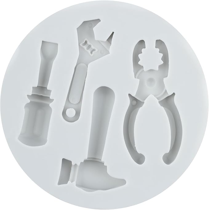 Hand Tools Silicone Mold Construction Tools Fondant Molds Wrench Screw Nut Hammer Pliers Candy Molds For DIY Cake Decoration Cupcake Topper Resin Polymer Clay Chocolate Gum Paste Set of 5