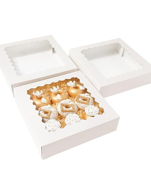 Bakepacker 240pcs White Pie Boxes 8"x 8"x 2.5" Easy Assemble Macaroon Cookie Boxes Bakery Boxes with Window for Bakery (Auto-pop Up)