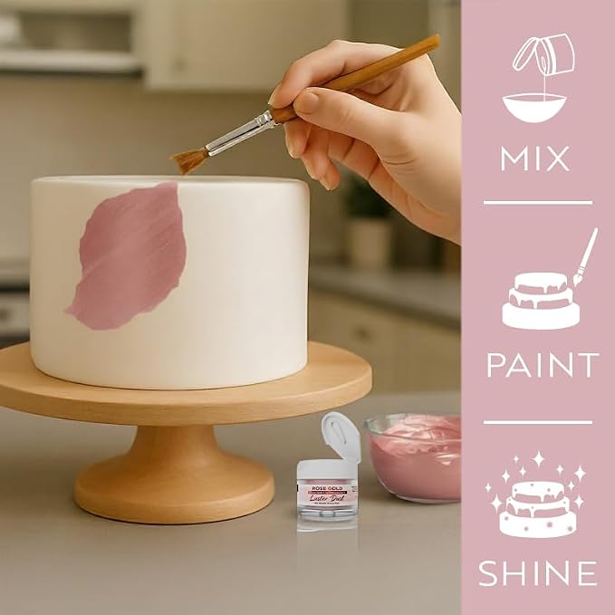 Luster Dust - Rose Gold (4g 1x Jar) | Edible Vegan Dust & Paint for Cake Decorating, Ice Cream, Desserts, Cocktails and Beverages by Bakell