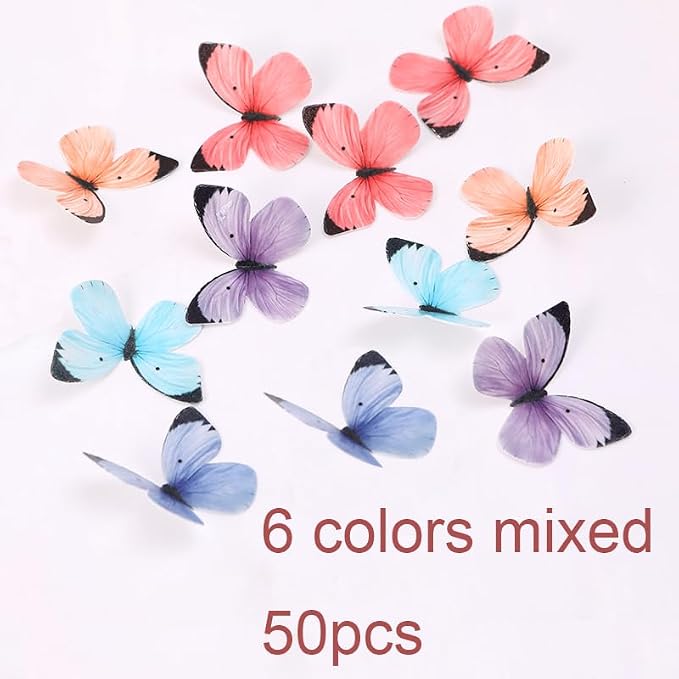 50Pcs Edible Butterflies for Cake Decorating Small Pastel Colorful Butterfly Cake and Cupcake Toppers Wafer Paper butterfly Decorations for Wedding Baby shower Birthday Cake Topper (Mixed Colors)