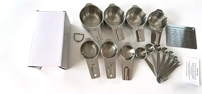 15 Piece Measuring Cups and Spoons Set, Stainless Steel Stackable Measuring Cups, Magnetic Measuring Spoons, Metal Baking Measuring Set for Cooking & Baking