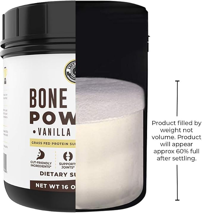 16oz Vanilla Bone Broth Protein Powder From Grass Fed Beef - Non-GMO Ingredients, Gut-Friendly, Low Carb Dairy Free Protein Powder - Natural Collagen Source For Joint Support - Keto Friendly