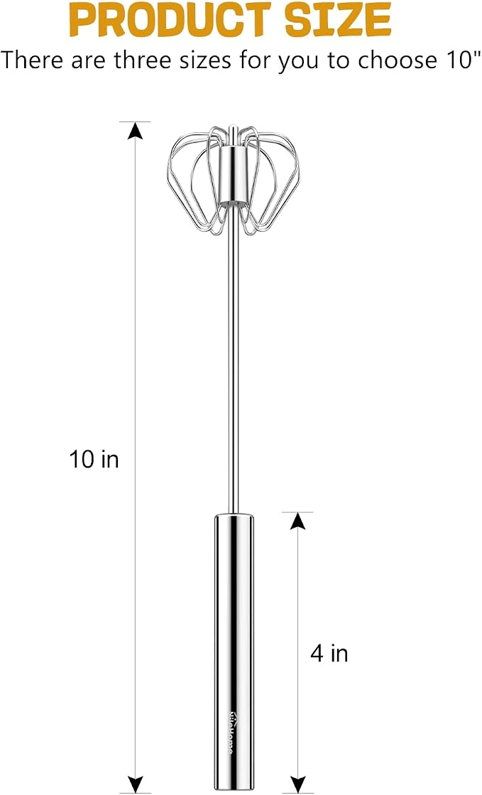 NileHome Stainless Steel Whisk 10" Semi-Automatic Rotary Kitchen Whisk Kitchen Wisk Wire Whisks for Cooking, Whisking, Blending, Beating, Stirring