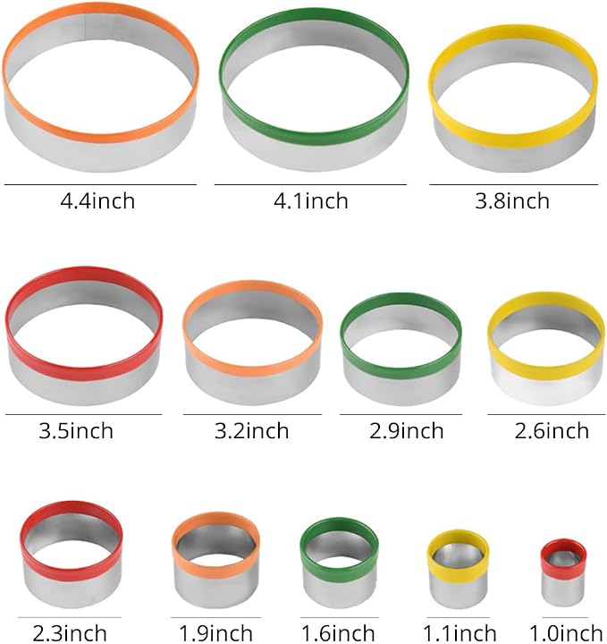 Round Cookie Biscuit Cutter Set,12 PCS Donut Cutter Round Cookie Cutter Set for Baking Doughnut,Clay,Scone,Pastry, Fondant Cutter Molds with Colorful Rubber Protective Case