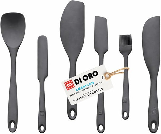 DI ORO 6-Piece Silicone Spatula Set - Rubber Kitchen Utensils for Baking, Cooking & Mixing - Heat-Resistant 600°F BPA Free Spatulas for Nonstick Cookware - Dishwasher Safe (Smoke)