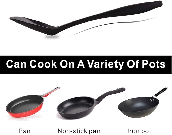 MOACC Silicone Wok Turner, Heat Resistant Solid Silicone Stir Fry Spatula for Non Stick Cookware (Black)