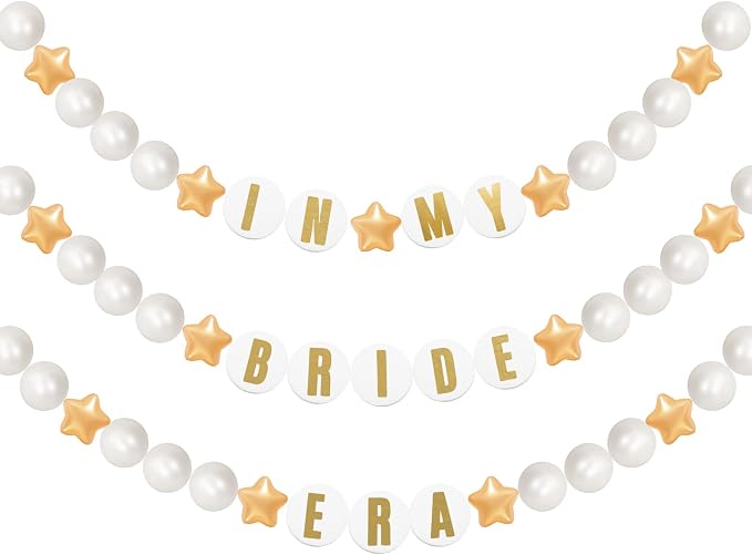 Simgoing 103 Pcs DIY Giant Friendship Bracelet Lei Kit Extra Large Beads Garland Jumbo Birthday Friendship Banner Kit Famous Singer Customizable Party Decor for Classroom(Gold and White)