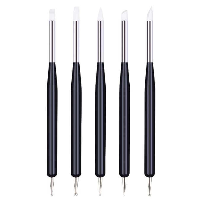 5pcs Nail Art Dotting Tools Pen Dual Head UV Gel Carving Pen Nail Silicone Brushes Set Pottery Clay Sculpting Modeling Painting Drawing Tool DIY Art Craft (Black)