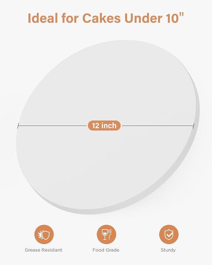 Kootek Cake Boards 12 Inch Round, 1/2 Inch Thick Cake Drum, Sturdy Corrugated Cardboard Base, Base para Pastel, White, 6 Pack