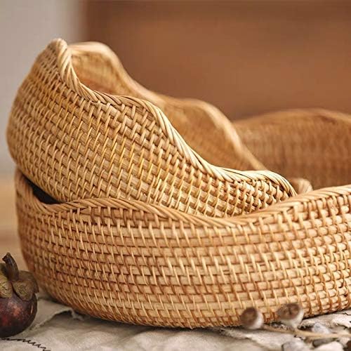 YANGQIHOME Rattan Bread Basket, Round Fruit Baskets, Wicker Storage Bowls, Natural Woven Serving Basket Bowls, Decorative Baskets for Kitchen Counter Organizing (Natural L)
