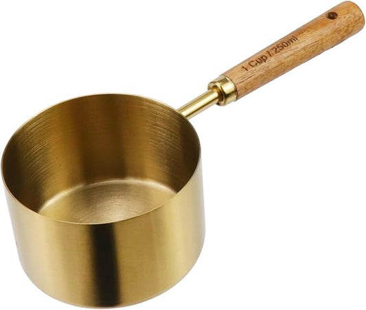 1 Cup Measuring Cup with Wooden Handle, 250ml Stainless Steel Measuring Scoop 1 Cup Measuring Cups for Baking Cooking Wet and Dry Ingredients (250ml)