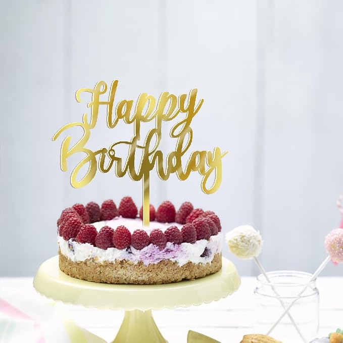 Handmade happy birthday Cake Topper, Happy Birthday Cake Bunting Decor,Birthday Party Decoration Supplies (Acrylic gold)