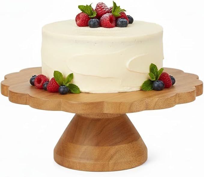 Mela Artisans 12" Mango Wood Cake Stand 5" Tall with Wooden Pedestal – Natural Finish Riser Designed for Birthday Cake and Cookie Display, Cupcake Stand & Decorative Trays